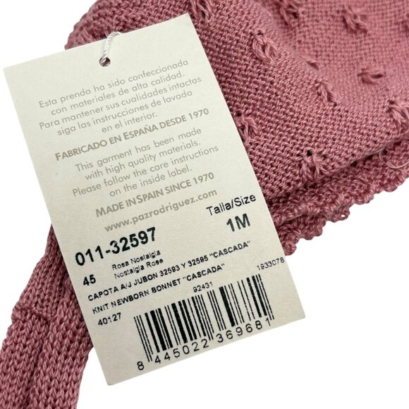Paz Rodriguez Knit Newborn Bonnet "Cascada" 4M Rose - Picture 3 of 4